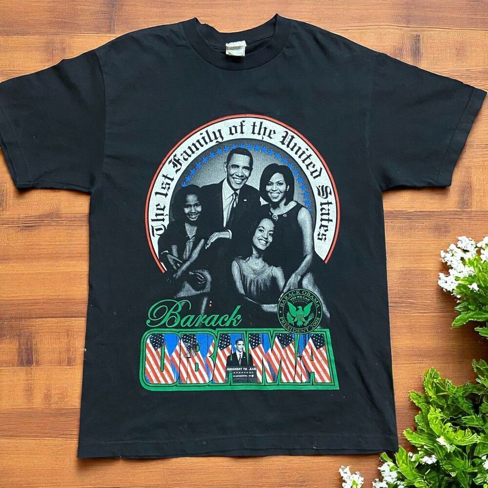 Alstyle Apparel 2008 Barack Obama Family Photo Presidential Seal Tee Black M